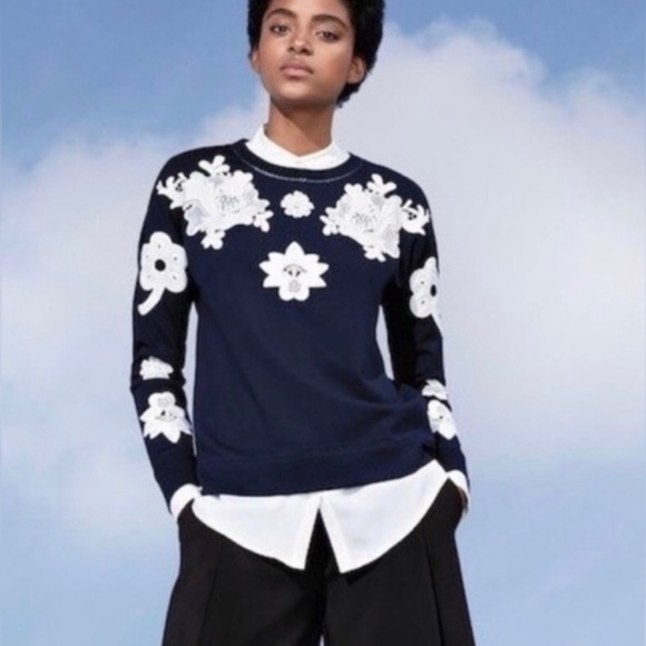 Victoria Beckham Navy Floral and Lace applique sweatshirt XS - Picture 1 of 15